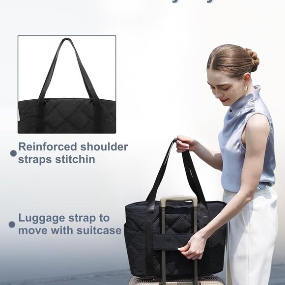 Lightweight Puffer Tote Bag for Women Large Quilted Travel Work Gym - Picture 5 of 7